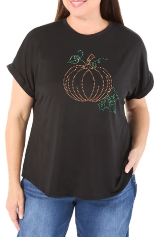 Thumbnail 1: Magical Season Women's Plus Studded Pumpkin Top  