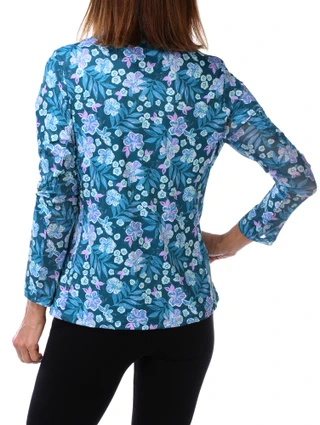 Thumbnail 2: GOTTEX Women's Hibiscus Print Zip Front Jacket 
