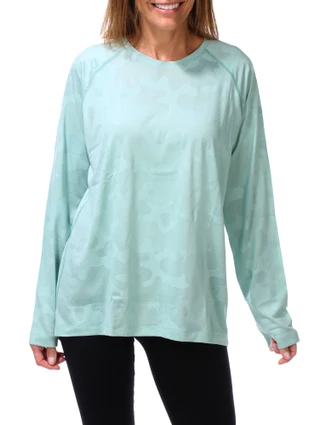 Thumbnail 1: Waggle Women's Active Long Sleeve Camo Split Hem Top 