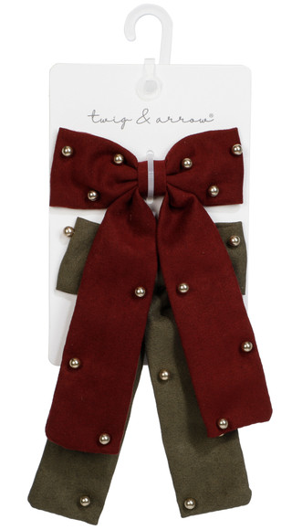 Thumbnail 1: TWIG & ARROW 2 Pk Velvet Studded Hair Bows  