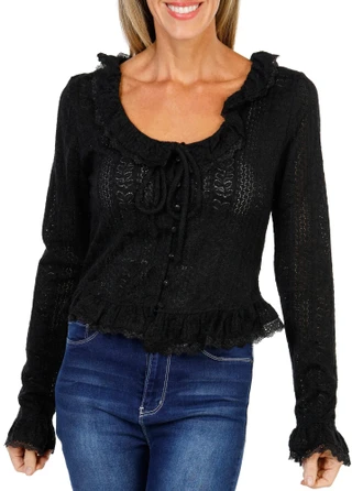 Thumbnail 1: MISS ME Women's Eyelet Bell Sleeve Top  
