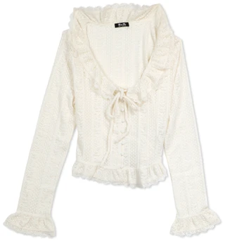 Thumbnail 1: MISS ME Women's Eyelet & Lace Button Up Bell Sleeve Top  