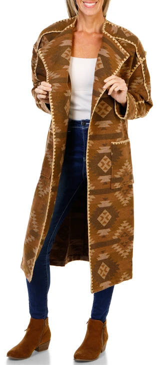 Thumbnail 2: MISS ME Women's Aztec Print Belted Wrap Coat  