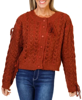 Thumbnail 1: MISS ME Women's Bow Detail Cable Knit Cardigan 