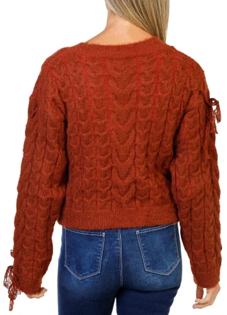 Thumbnail 2: MISS ME Women's Bow Detail Cable Knit Cardigan 