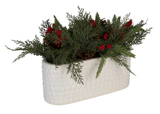 Thumbnail 1: Magical Season 14x11 Christmas Pine & Red Berries in Ceramic Pot Accent 