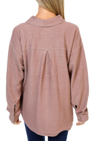 Thumbnail 2: Thread & Supply Women's Collared Ribbed Button Front Top 