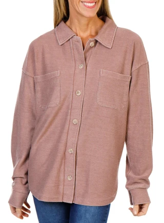 Thumbnail 1: Thread & Supply Women's Collared Ribbed Button Front Top 