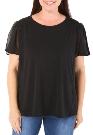 Thumbnail 1: RIO & RIAN Women's Plus Solid Flutter Sleeve Top  