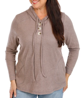 Thumbnail 1: Anneliese Women's Plus Ribbed Henley Hoodie 
