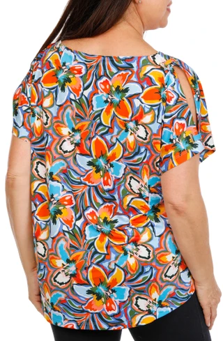 Thumbnail 2: Zac & Rachel Women's Plus Slit Sleeve Printed Top 