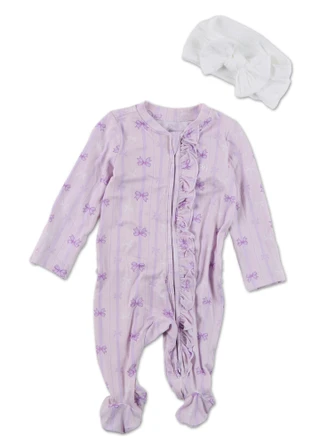 Thumbnail 1: Paris Hilton Baby Girls Sleep & Play One Piece w/ Headband 
