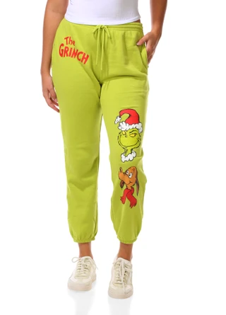 Thumbnail 1: THE GRINCH Juniors Christmas Character Sweatpants 