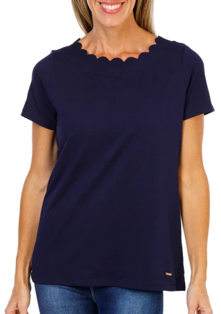 Thumbnail 1: ANNE KLEIN Women's Solid Scallop Top 