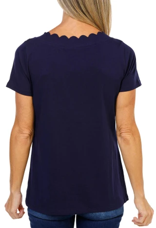 Thumbnail 2: ANNE KLEIN Women's Solid Scallop Top 