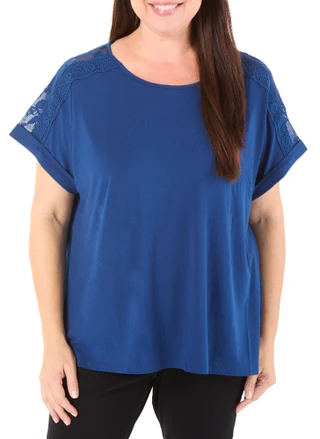 Thumbnail 1: RIO & RIAN Women's Plus Crochet Sleeve Top  