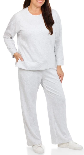 Thumbnail 1: Jessica Simpson Women's Plus 2 Pc Long Sleeve Soft Sculp Jogger Set  