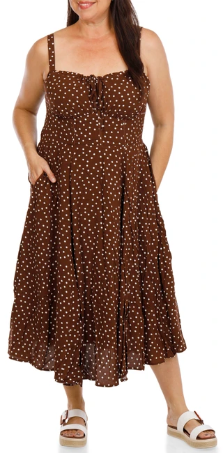 Thumbnail 1: Liberty Love Women's Plus Sleeveless Polka Dot Midi Dress     