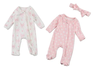 Thumbnail 1: Baby Essentials Baby Girls 2 Pk Super Soft Onesies w/ Headband 