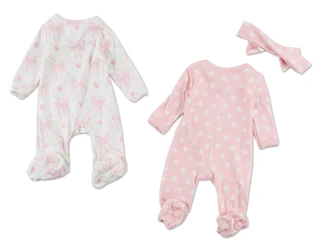 Thumbnail 2: Baby Essentials Baby Girls 2 Pk Super Soft Onesies w/ Headband 
