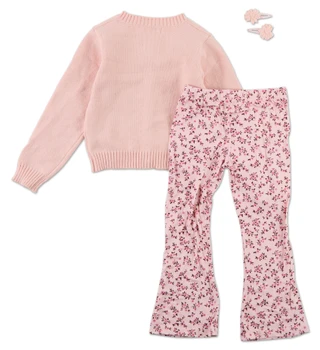Thumbnail 2: Btween Little Girls 3 Pc Knit Cardigan, Pants, & Hair Clip Set 