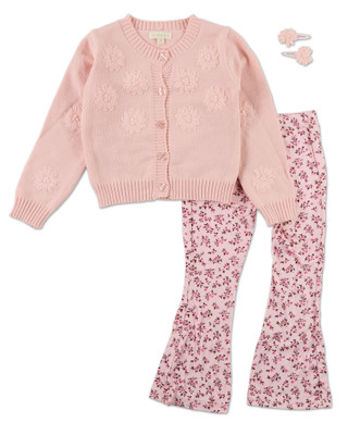 Thumbnail 1: Btween Little Girls 3 Pc Knit Cardigan, Pants, & Hair Clip Set 