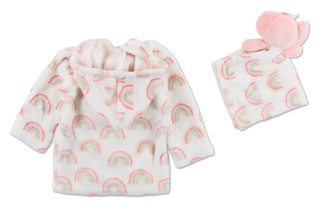 Thumbnail 2: Baby Essentials 2 Pc Rainbow Robe & Elephant Toy Set 