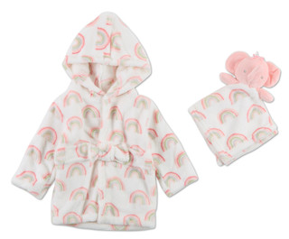 Thumbnail 1: Baby Essentials 2 Pc Rainbow Robe & Elephant Toy Set 