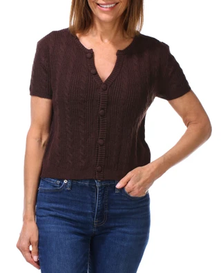 Thumbnail 1: Vigoss Women's Short Sleeve Cable Knit Sweater 
