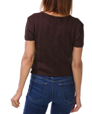 Thumbnail 2: Vigoss Women's Short Sleeve Cable Knit Sweater 