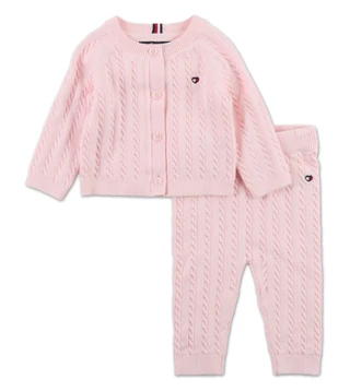 Thumbnail 1: Tommy Hilfiger Baby Girls 2 Pc Sweater Cardigan & Pants Set 