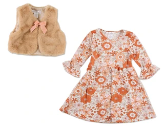 Thumbnail 2: MADDIE & MICHELLE Little Girls 2 Pc Dress & Vest Set 