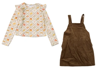 Thumbnail 3: MADDIE & MICHELLE Little Girls 2 Pc Harvest Print Dress Set 