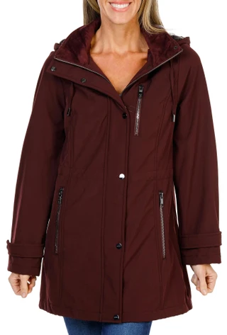 Thumbnail 1: Nautica Women's Hooded Fur Lined 3 Pocket Zipper & Snap Jacket 