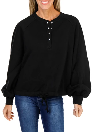 Thumbnail 1: Dear John Women's Henley Drawstring Hem Pullover Sweater 