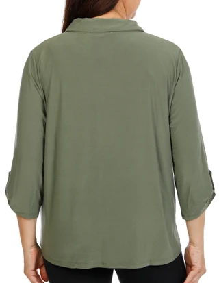 Thumbnail 2: Joie De Vivre Women's Plus 3/4 Sleeve Split Neck Button Front Top 