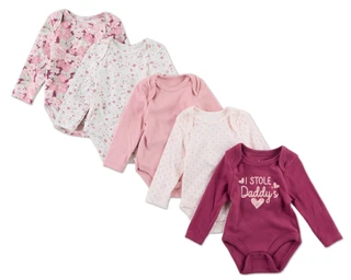 Thumbnail 1: Baby Essentials Baby Girls 5 Pk Super Cozy Long Sleeve Bodysuits 