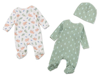 Thumbnail 2: Baby Essentials Baby Boys 2 Pk Sleep & Play Printed Onesies w/ Hat 