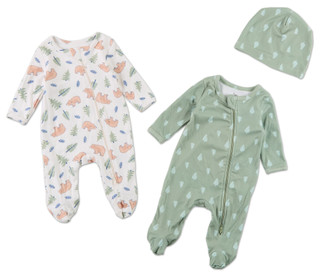 Thumbnail 1: Baby Essentials Baby Boys 2 Pk Sleep & Play Printed Onesies w/ Hat 