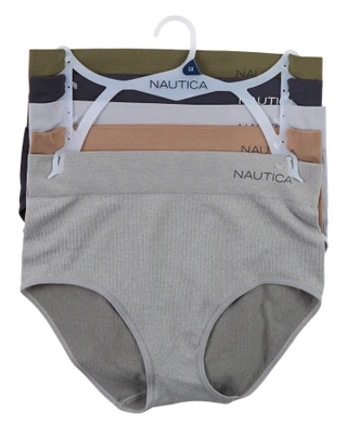 Thumbnail 1: Nautica Women's Plus 5 Pk Ribbed High Waist Brief Panties 