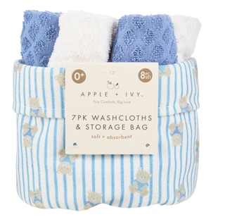 Thumbnail 1: Apple & Ivy 8 Pc Textured Wash Cloths & Teddy Bear Storage Bag Set 
