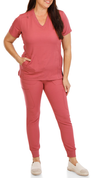 Thumbnail 1: Karisma Threads Women's 2 Pc Short Sleeve Top & Jogger Scrub Set 