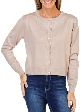 Thumbnail 1: Cyrus Women's Solid Crew Neck Button Up Cardigan 