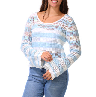 Thumbnail 1: MOON & MADISON Juniors Long Sleeve Open Crochet Top 