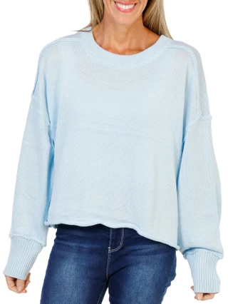 Thumbnail 1: Vigoss Juniors Long Sleeve Knit Reverse Seam Roll Bottom Sweater 
