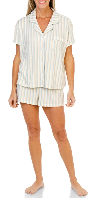 Thumbnail 2: Laura Ashley Women's 2 Pc Button Up Pajama Shorts Set with Chest Pocket 