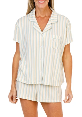 Thumbnail 1: Laura Ashley Women's 2 Pc Button Up Pajama Shorts Set with Chest Pocket 