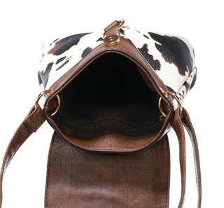 Thumbnail 2: Sage and Saddle Cow Print Studded Crossbody Bag with Flap Closure 