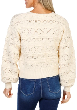 Thumbnail 2: Dear John Women's Open Knit Pearl & Rhinestone Button Cardigan 
