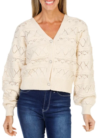 Thumbnail 1: Dear John Women's Open Knit Pearl & Rhinestone Button Cardigan 
